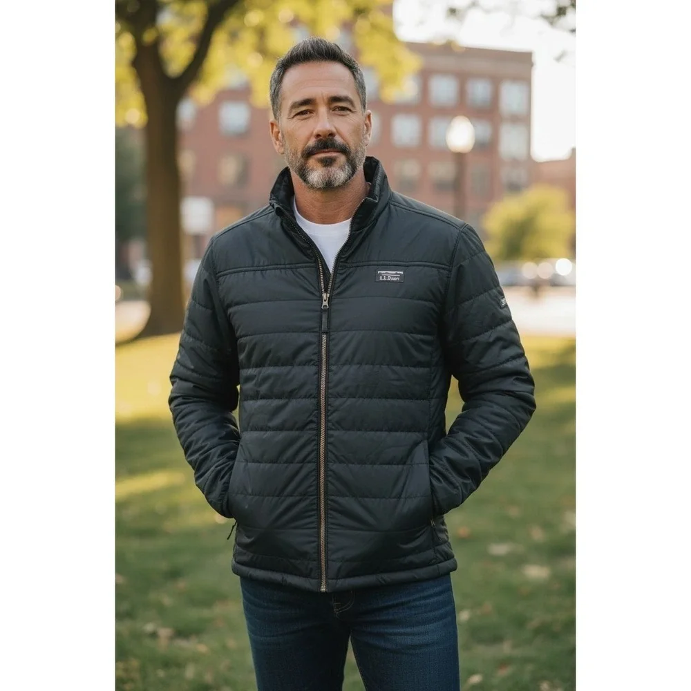 L.L.Bean Mountain Classic Puffer Jacket Men XLT Black Insulated Full Zip Coat